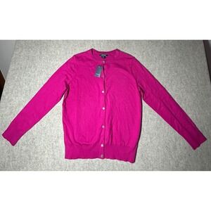 Land's End Fuchsia Button Crewneck Cardigan Women's Size Medium 10-12 NEW